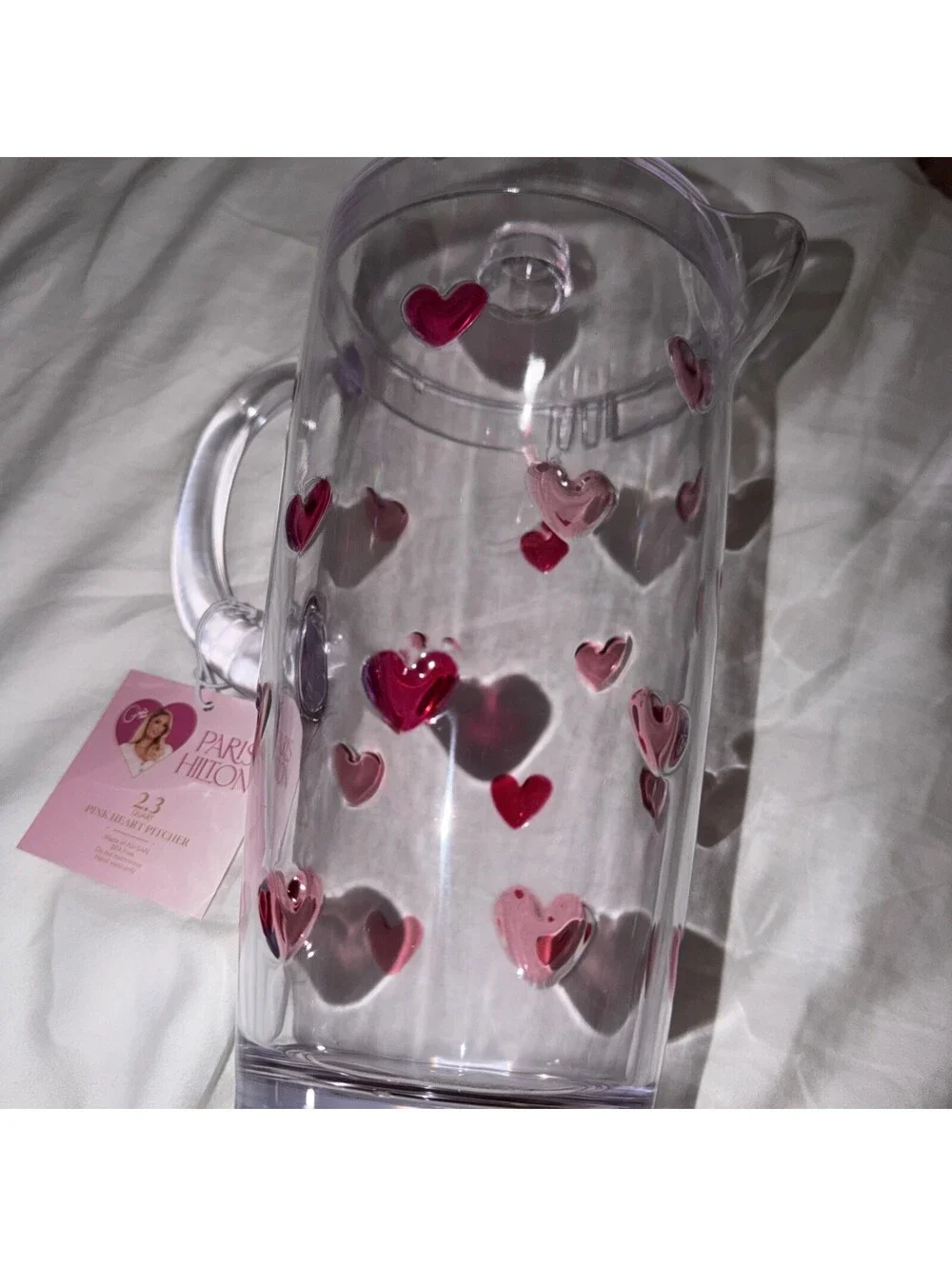 Paris Hilton Pink Hearts Acrylic Pitcher & 4 cup combo NEW
